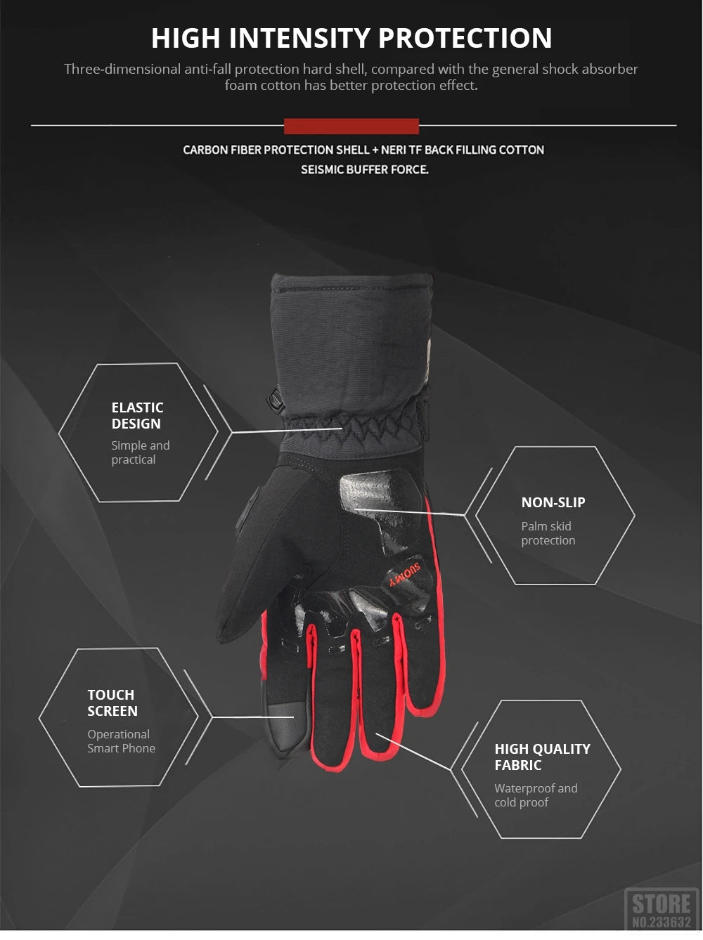 Winter Motorcycle Gloves - Windproof Waterproof Touch Screen Motocross Riding Gloves for Men