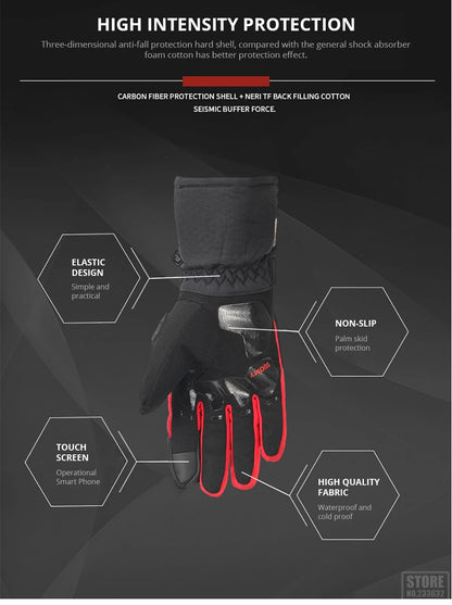 Winter Motorcycle Gloves - Windproof Waterproof Touch Screen Motocross Riding Gloves for Men