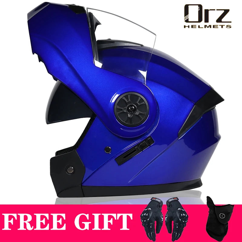 DOT Approved Modular Flip-Up Motorcycle Helmet - Voyage Racing Dual Lens with Interior Visor - ORZ-161