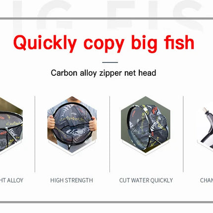 Ultra Light Carbon Titanium Alloy Fishing Net - Anti-Hook Deep Net Head with Solid Construction