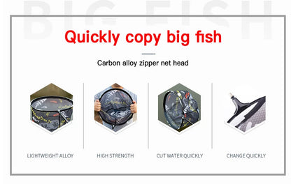 Ultra Light Carbon Titanium Alloy Fishing Net - Anti-Hook Deep Net Head with Solid Construction