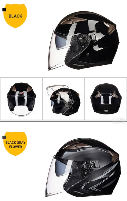 Half Face Motorcycle Helmet - Double Lens, Four Season, Unisex Street Fashion Safety Helmet