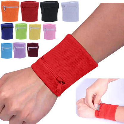 Sports Wristband with Zipper Pocket - Unisex Cotton Wrist Protection for Gym, Running & Cycling