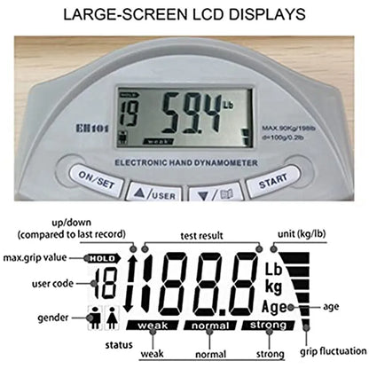 Digital Hand Dynamometer - Electronic Grip Strength Meter 90kg/200lbs Capacity for Athletic Performance Testing