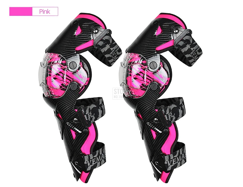 Red Motorcycle Knee Pads - Motocross Safety Protection Guards