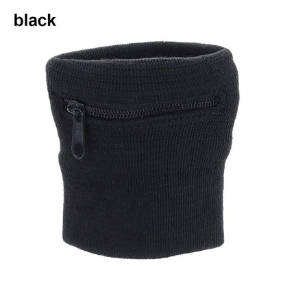 Sports Wristband with Zipper Pocket - Unisex Cotton Wrist Protection for Gym, Running & Cycling