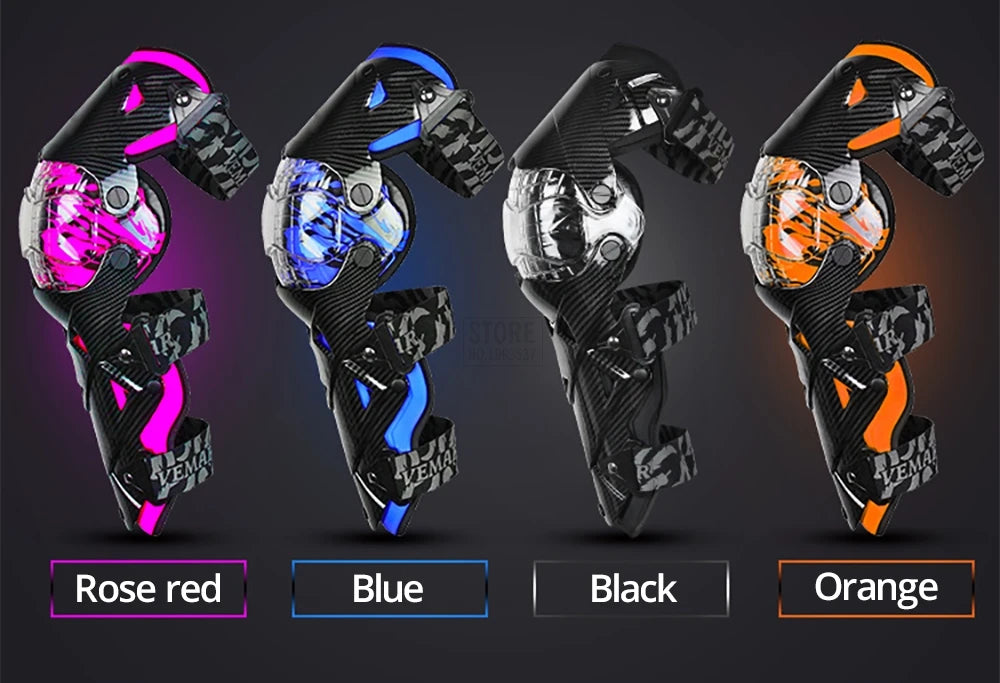 Red Motorcycle Knee Pads - Motocross Safety Protection Guards