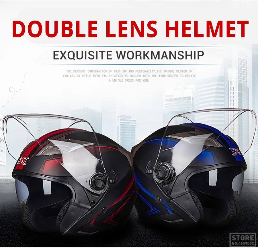 Half Face Motorcycle Helmet - Double Lens, Four Season, Unisex Street Fashion Safety Helmet