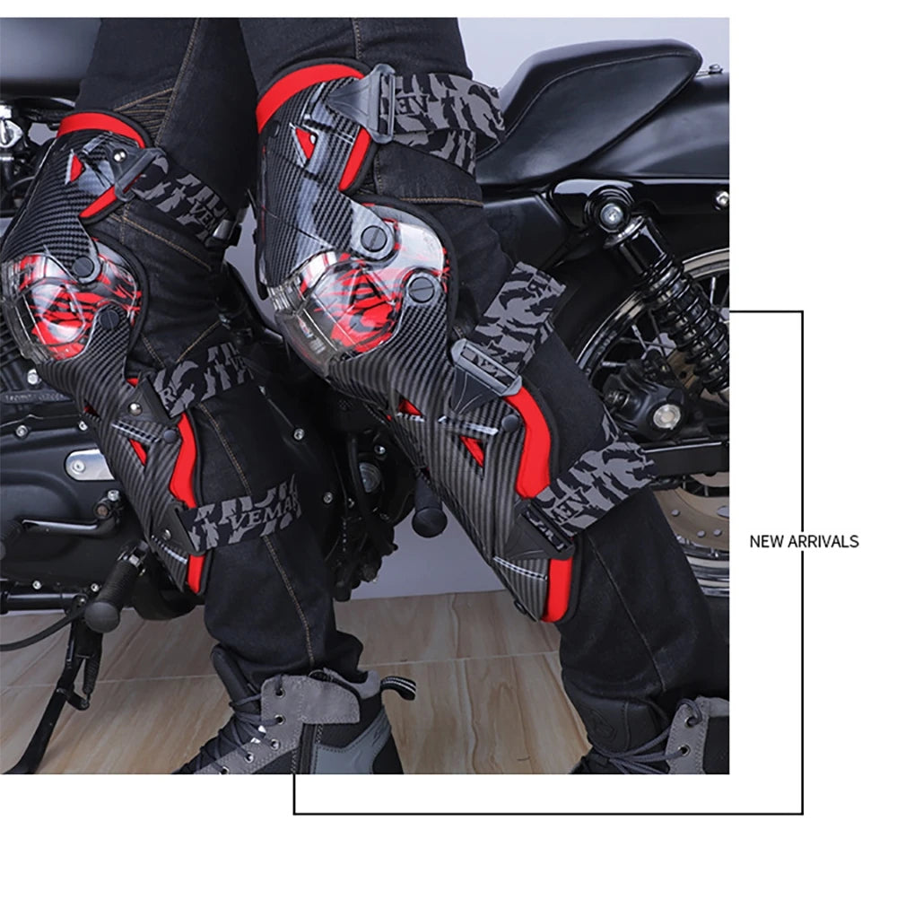 Red Motorcycle Knee Pads - Motocross Safety Protection Guards
