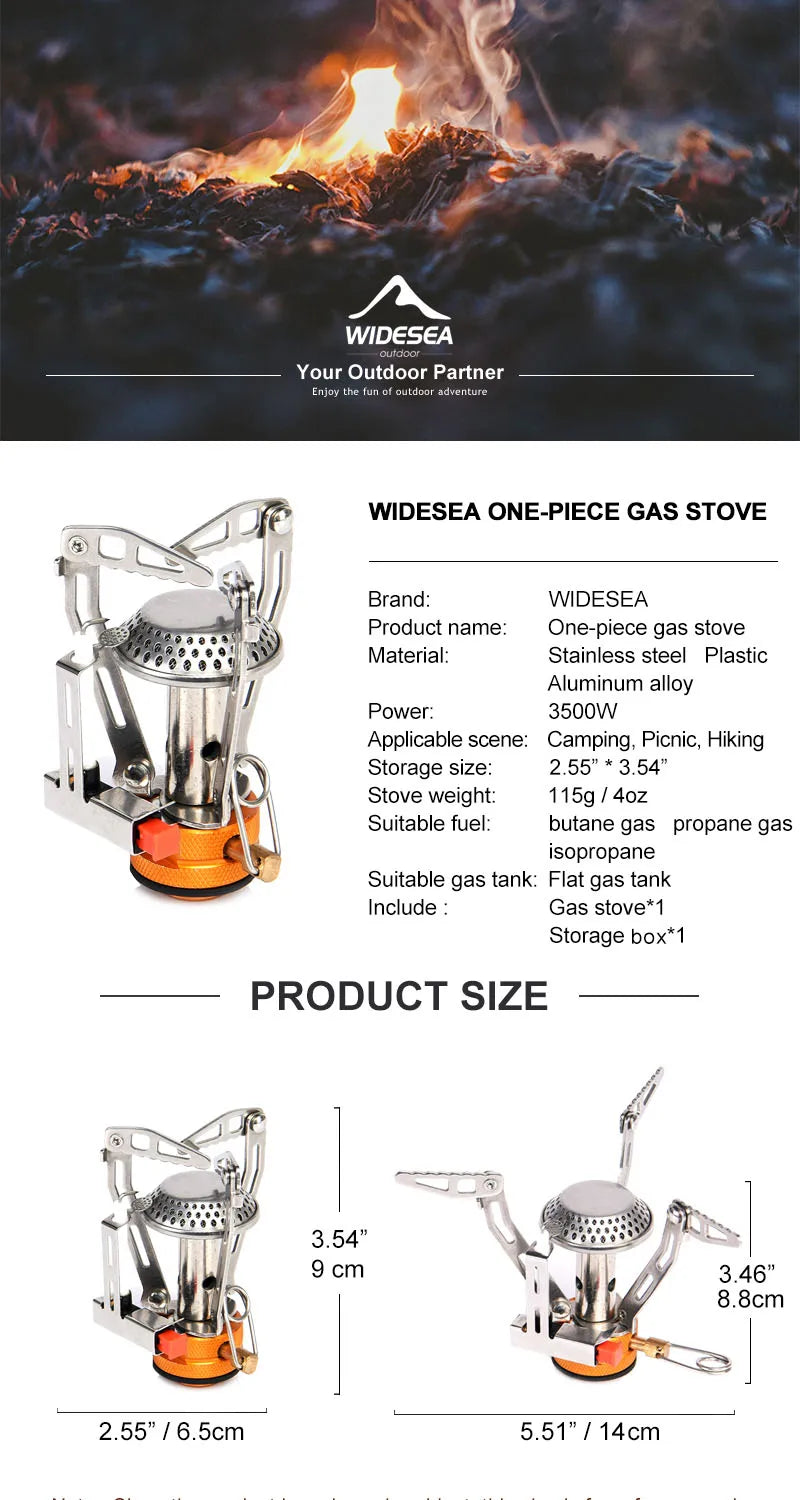Portable Foldable Gas Camping Stove - One-Piece Outdoor Burner for Picnic, Hiking & Survival