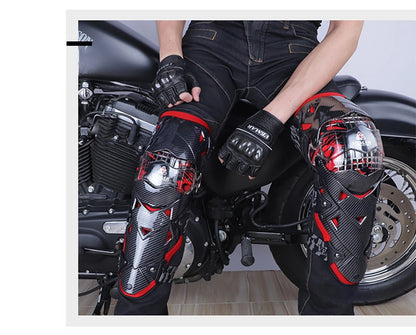Red Motorcycle Knee Pads - Motocross Safety Protection Guards