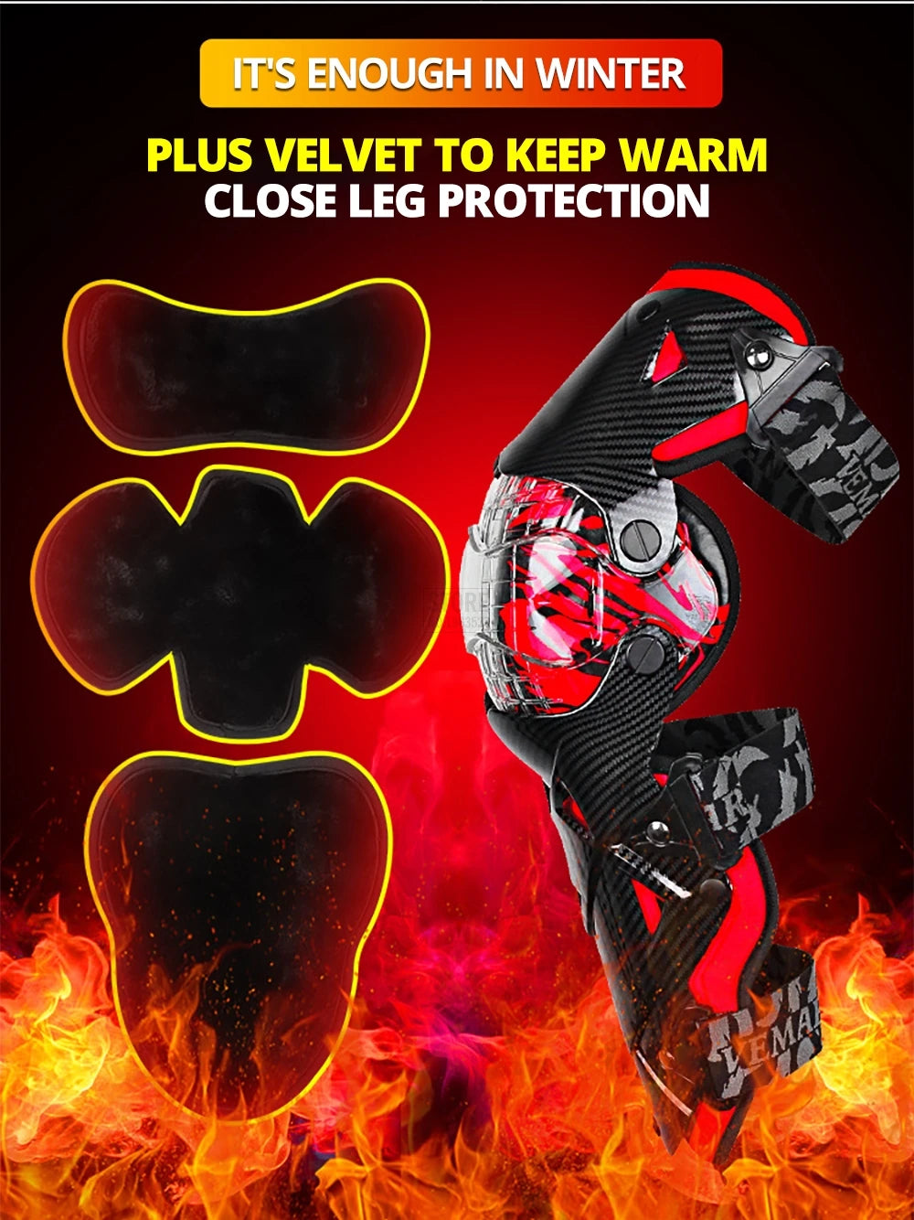 Red Motorcycle Knee Pads - Motocross Safety Protection Guards