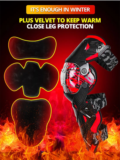 Red Motorcycle Knee Pads - Motocross Safety Protection Guards