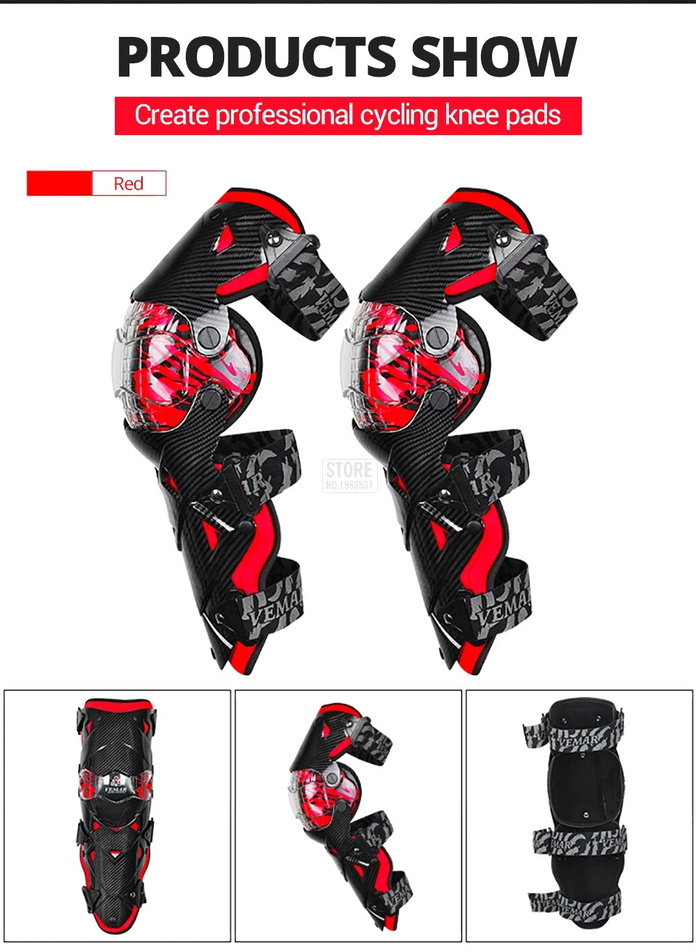 Red Motorcycle Knee Pads - Motocross Safety Protection Guards