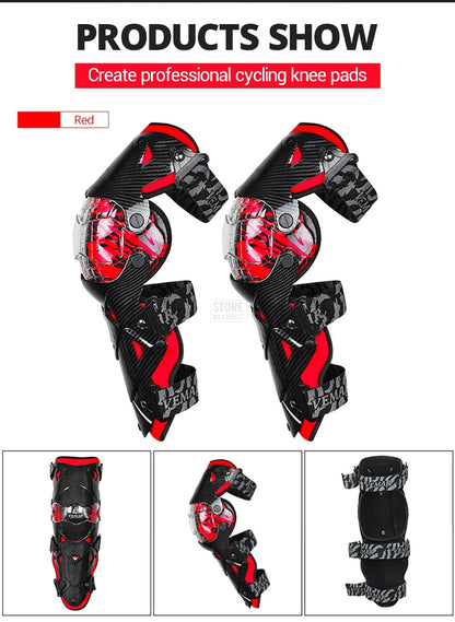 Red Motorcycle Knee Pads - Motocross Safety Protection Guards