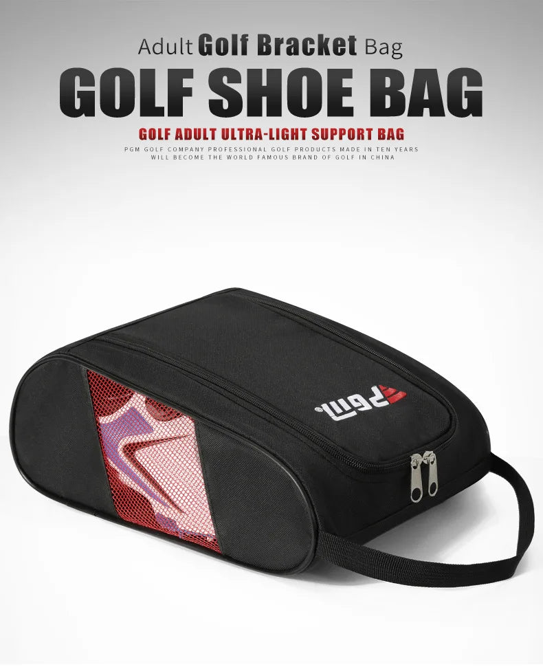 PGM Golf Shoe Bag - Portable Nylon Carrier with Ball Holder | Lightweight Breathable Sports Pouch