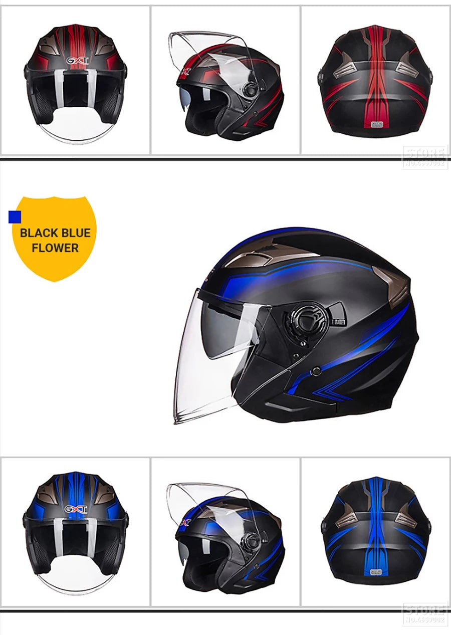 Half Face Motorcycle Helmet - Double Lens, Four Season, Unisex Street Fashion Safety Helmet