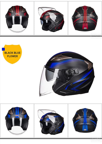 Half Face Motorcycle Helmet - Double Lens, Four Season, Unisex Street Fashion Safety Helmet