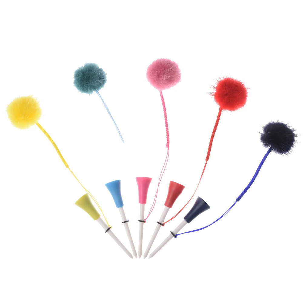Premium Golf Tee Set - 5 Colorful Rubber Tees with Anti-Loss Fur Ball Markers