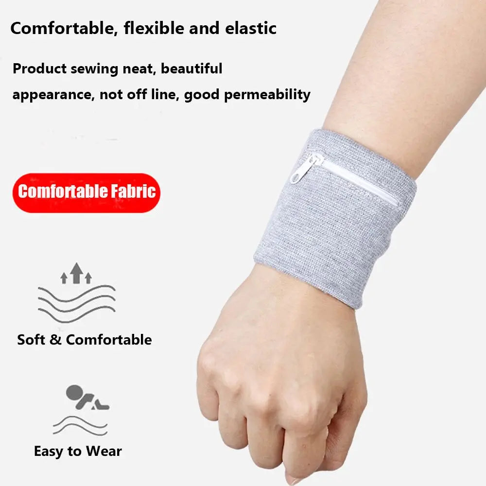Sports Wristband with Zipper Pocket - Unisex Cotton Wrist Protection for Gym, Running & Cycling