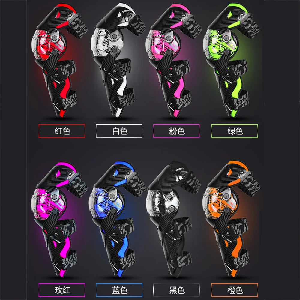 Red Motorcycle Knee Pads - Motocross Safety Protection Guards