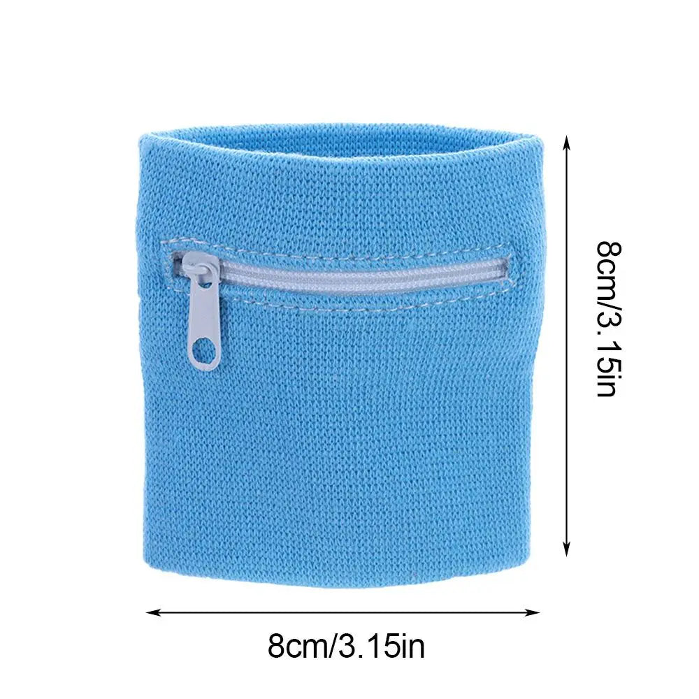 Sports Wristband with Zipper Pocket - Unisex Cotton Wrist Protection for Gym, Running & Cycling