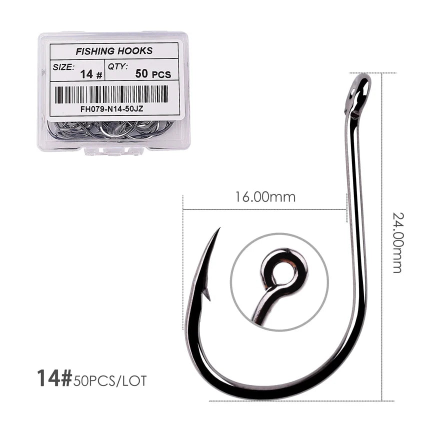 Japan Circle Eye Carp Fishing Hooks - Single Jig Hook Tackle (Size 2-22) - 50pcs/20pcs per Box