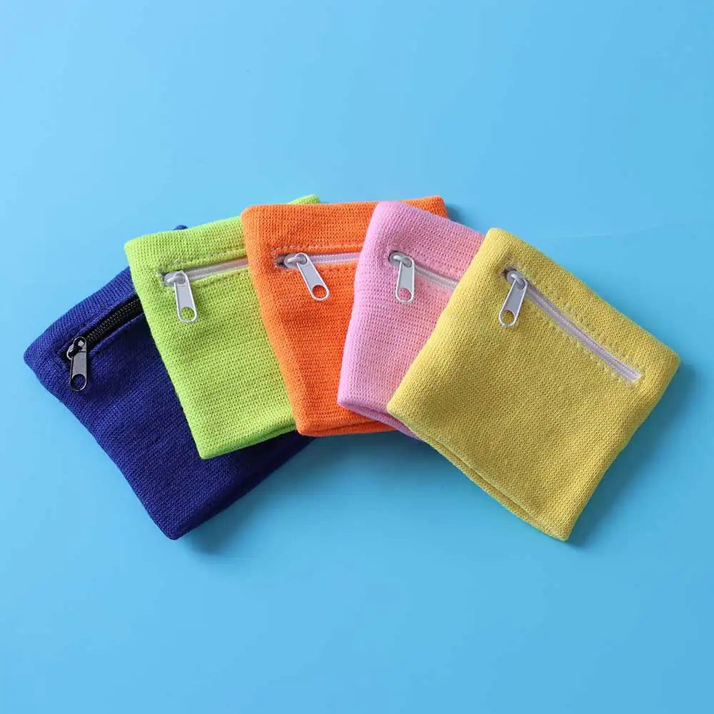 Sports Wristband with Zipper Pocket - Unisex Cotton Wrist Protection for Gym, Running & Cycling