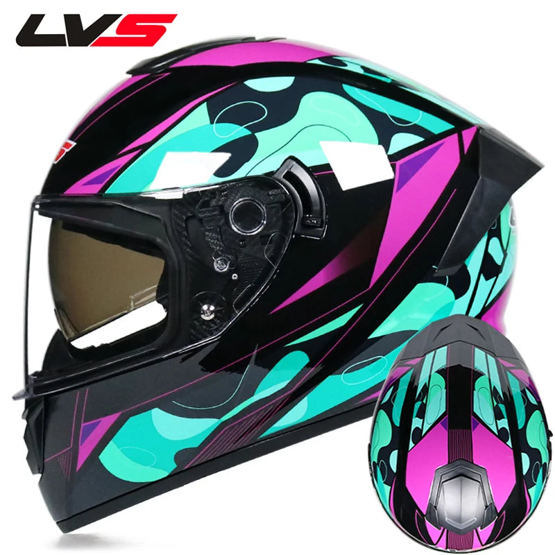 Full Face Racing Motorcycle Helmet - Winter Warm Double Visor Motorbike Sports Helmet LVS-701