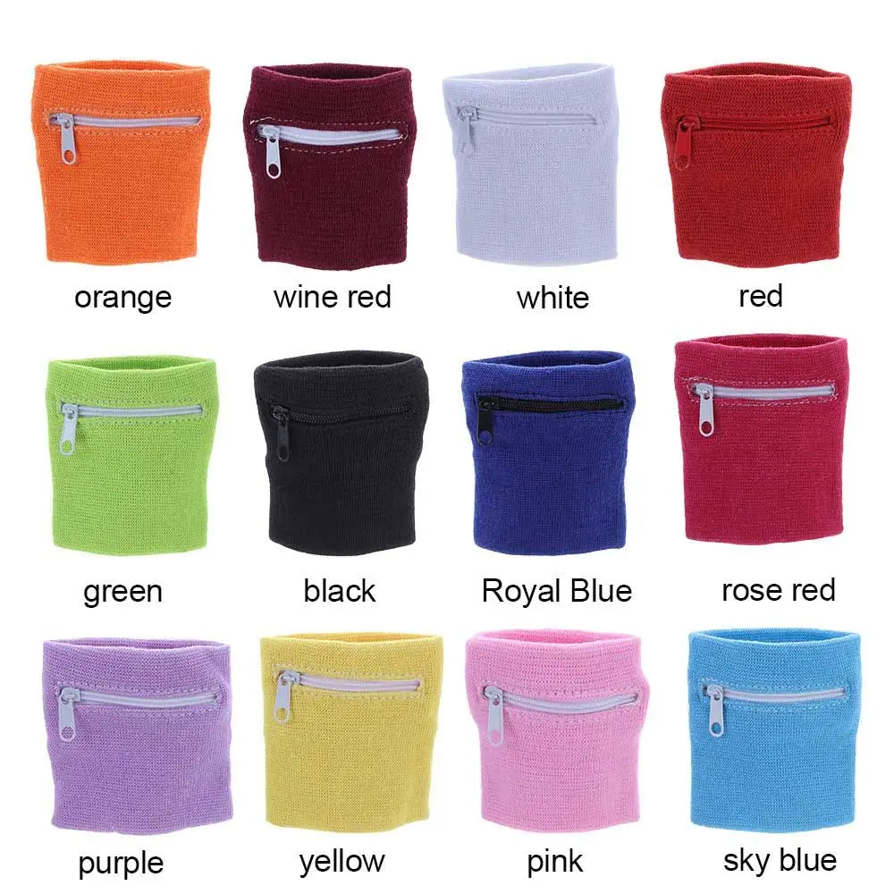 Sports Wristband with Zipper Pocket - Unisex Cotton Wrist Protection for Gym, Running & Cycling