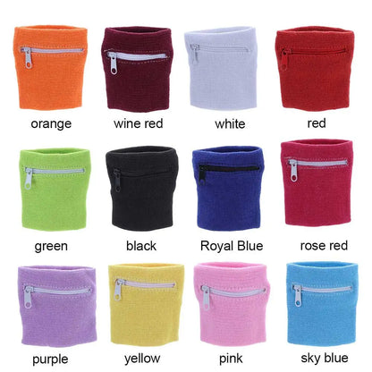Sports Wristband with Zipper Pocket - Unisex Cotton Wrist Protection for Gym, Running & Cycling
