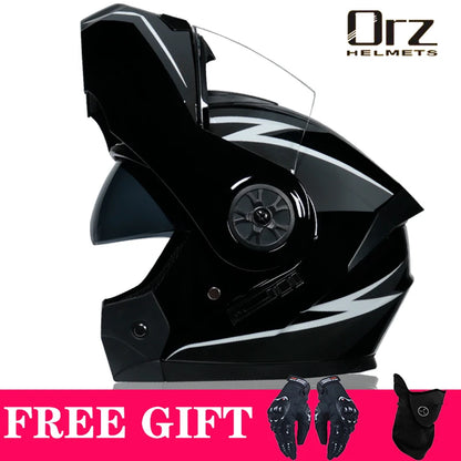 DOT Approved Modular Flip-Up Motorcycle Helmet - Voyage Racing Dual Lens with Interior Visor - ORZ-161