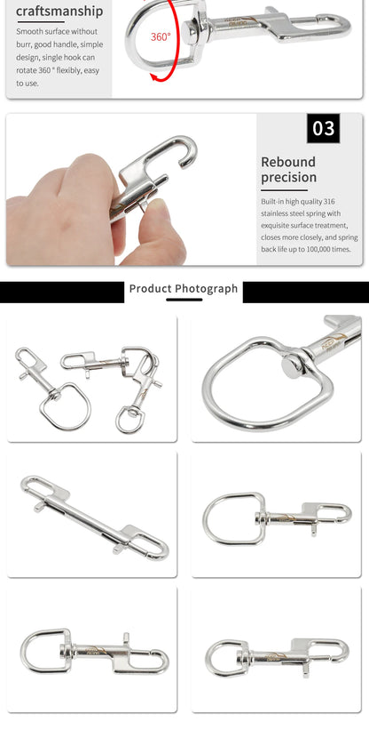 316 Stainless Steel Double-Ended Bolt Snap Hook - 80/90/100/110MM - Scuba Diving BCD Accessories