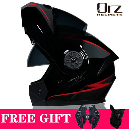 DOT Approved Modular Flip-Up Motorcycle Helmet - Voyage Racing Dual Lens with Interior Visor - ORZ-161