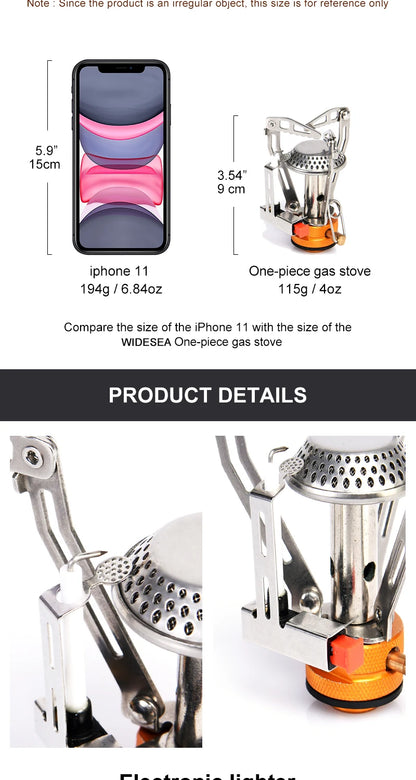 Portable Foldable Gas Camping Stove - One-Piece Outdoor Burner for Picnic, Hiking & Survival