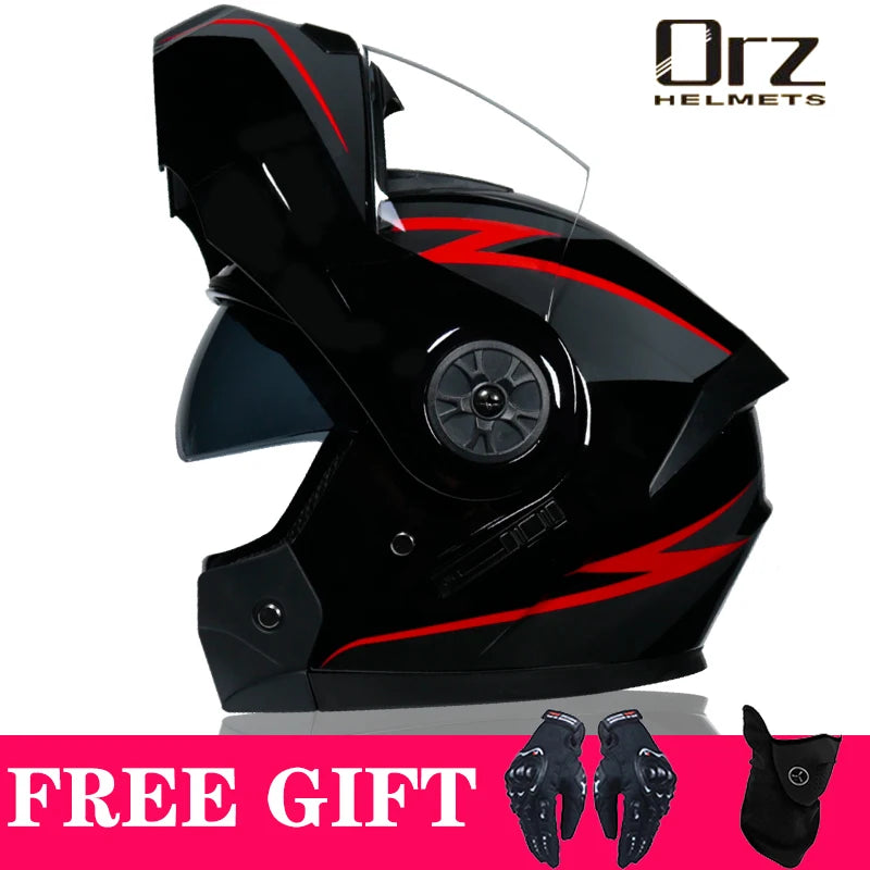 DOT Approved Modular Flip-Up Motorcycle Helmet - Voyage Racing Dual Lens with Interior Visor - ORZ-161