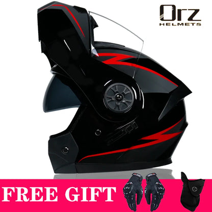 DOT Approved Modular Flip-Up Motorcycle Helmet - Voyage Racing Dual Lens with Interior Visor - ORZ-161
