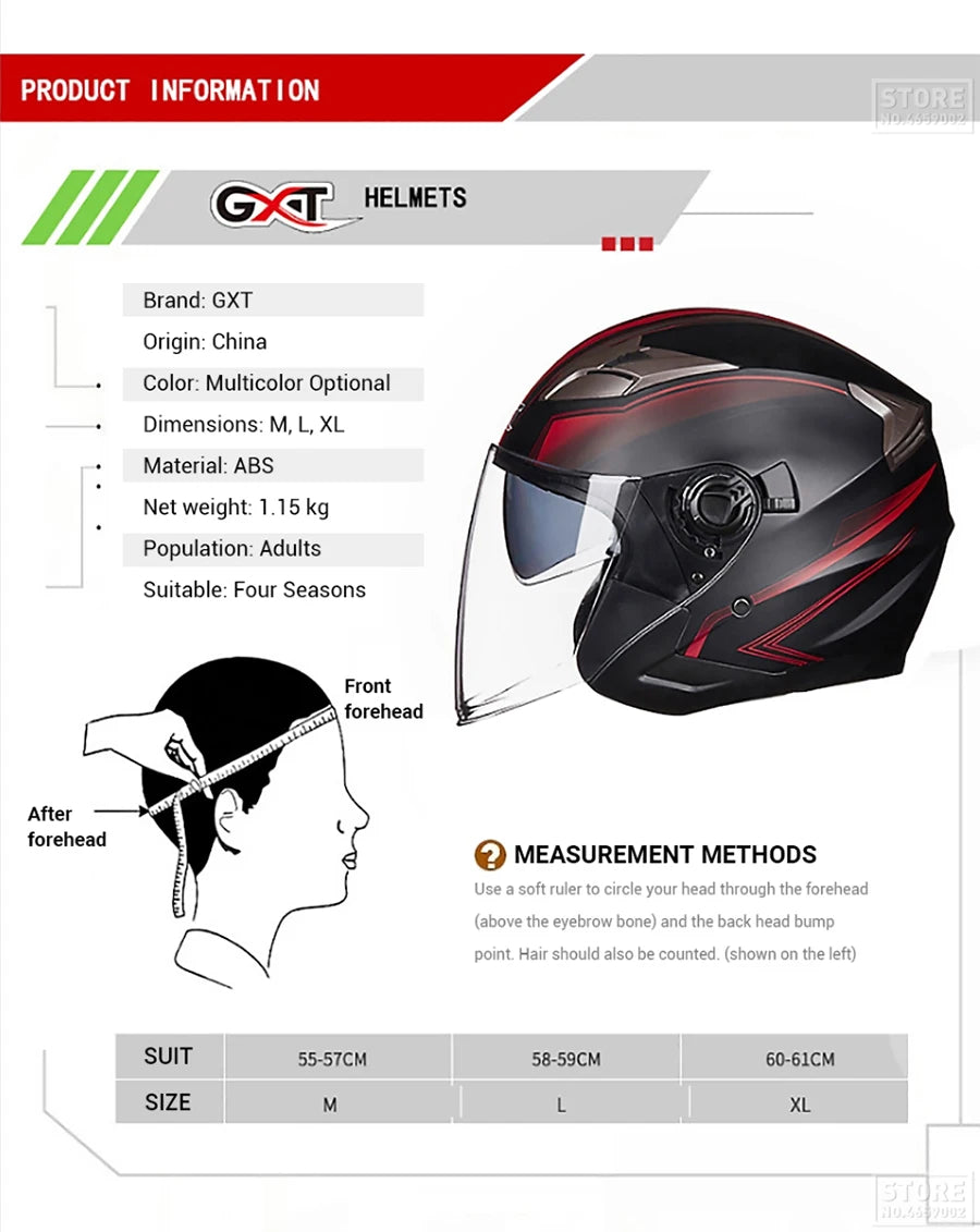 Half Face Motorcycle Helmet - Double Lens, Four Season, Unisex Street Fashion Safety Helmet