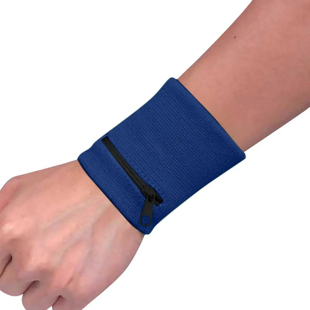 Sports Wristband with Zipper Pocket - Unisex Cotton Wrist Protection for Gym, Running & Cycling
