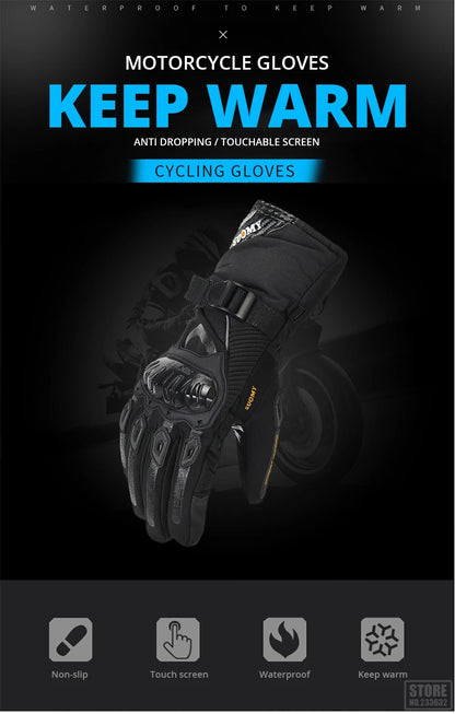 Winter Motorcycle Gloves - Windproof Waterproof Touch Screen Motocross Riding Gloves for Men
