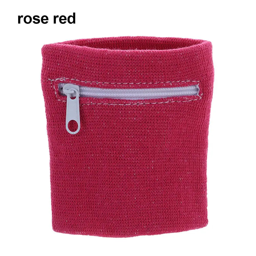 Sports Wristband with Zipper Pocket - Unisex Cotton Wrist Protection for Gym, Running & Cycling