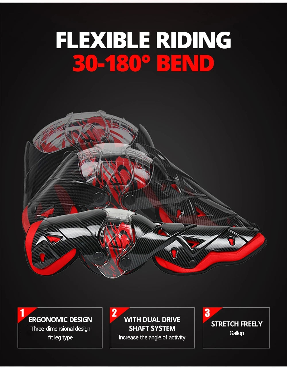 Red Motorcycle Knee Pads - Motocross Safety Protection Guards