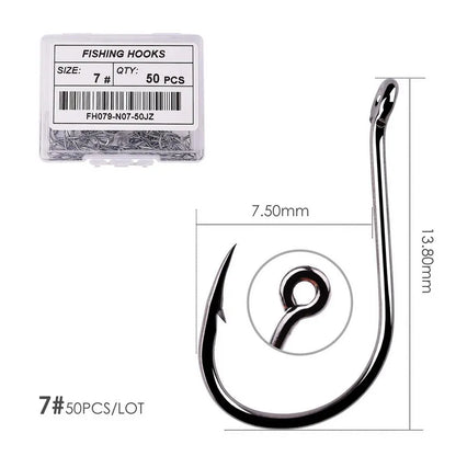 Japan Circle Eye Carp Fishing Hooks - Single Jig Hook Tackle (Size 2-22) - 50pcs/20pcs per Box