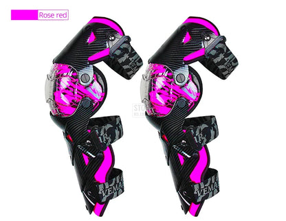 Red Motorcycle Knee Pads - Motocross Safety Protection Guards