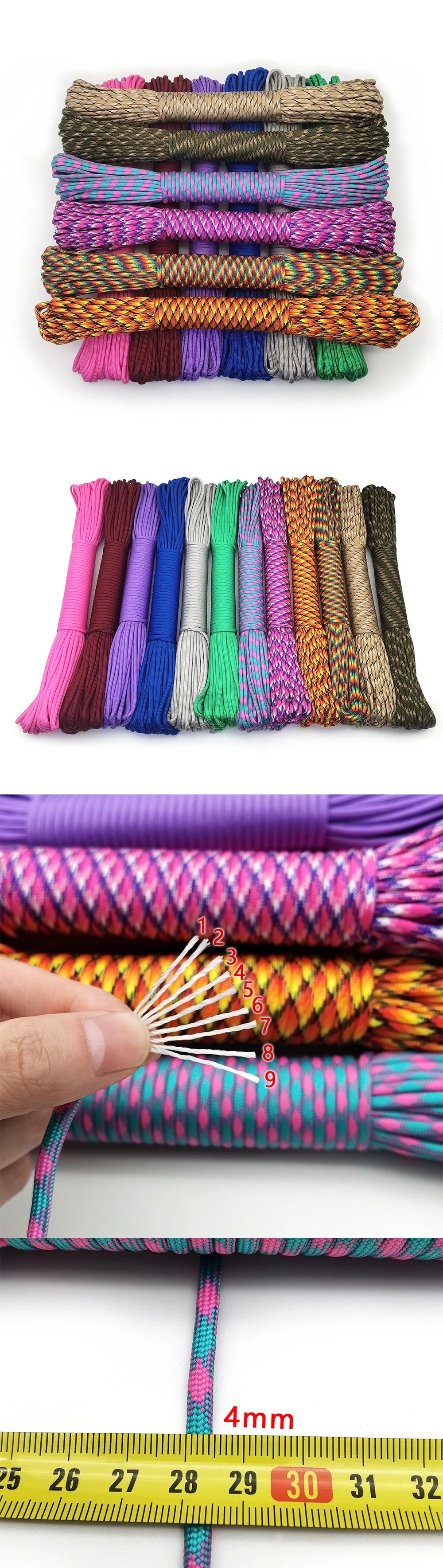 Type III 550 Paracord - 9-Strand 100ft Survival Rope for Hiking and Camping
