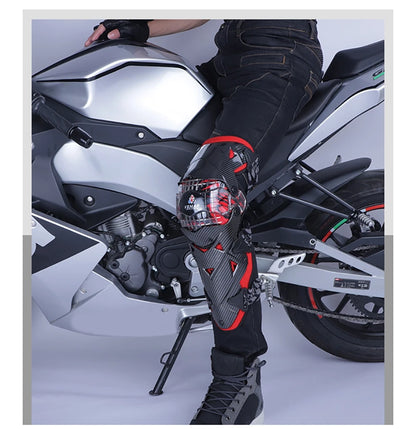 Red Motorcycle Knee Pads - Motocross Safety Protection Guards