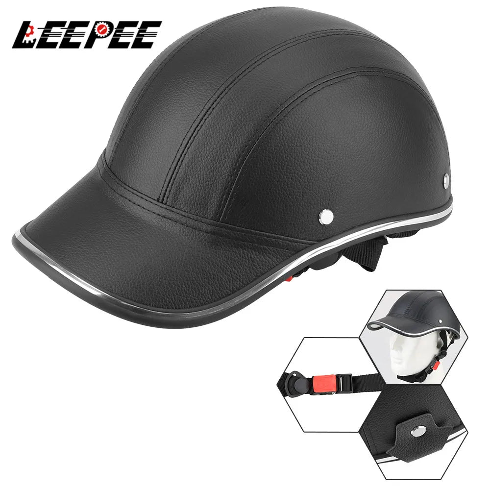 Vintage Half Face Motorcycle Helmet - Baseball Cap Style Safety Hard Hat for Cafe Racer, Chopper & Scooter