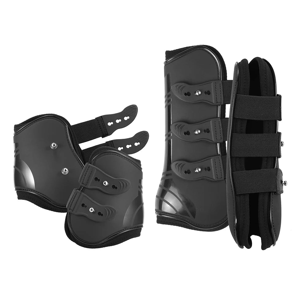 Adjustable Horse Leg Boots Set (2/4PCS) - Front & Hind Leg Guards with Tendon Protection & Hock Brace