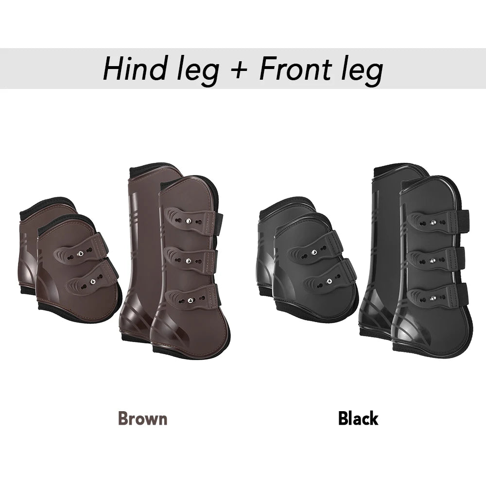 Adjustable Horse Leg Boots Set (2/4PCS) - Front & Hind Leg Guards with Tendon Protection & Hock Brace
