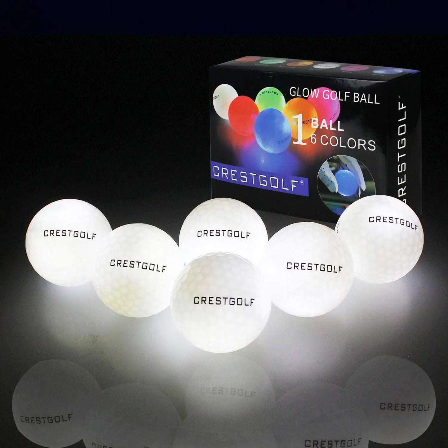 Crestgolf LED Golf Balls for Night Glow in The Dark Golf Ball with 4 Light Super Bright Six Colors Best Golf Gift for Golfers